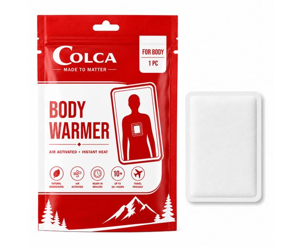 COLCA Body Warmer patch beside its packaging
