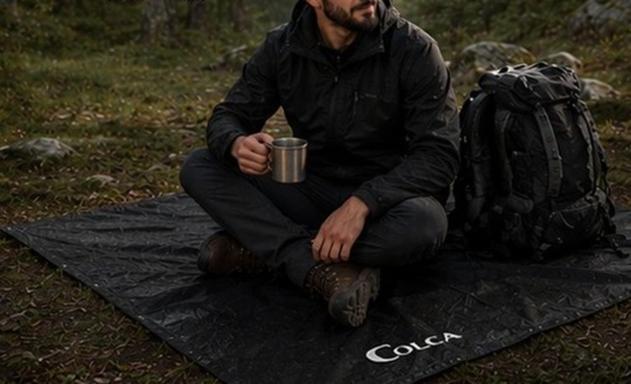 Poncho laid out as a ground sheet